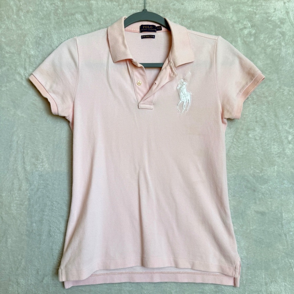 Polo Ralph Lauren Womens Pink Big Pony Polo Shirt Short Sleeve Preppy Slim Fit